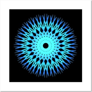 Geometric glowing mandala in blue Posters and Art